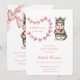 Sweet Watercolor Bunny Baby Shower  招待状