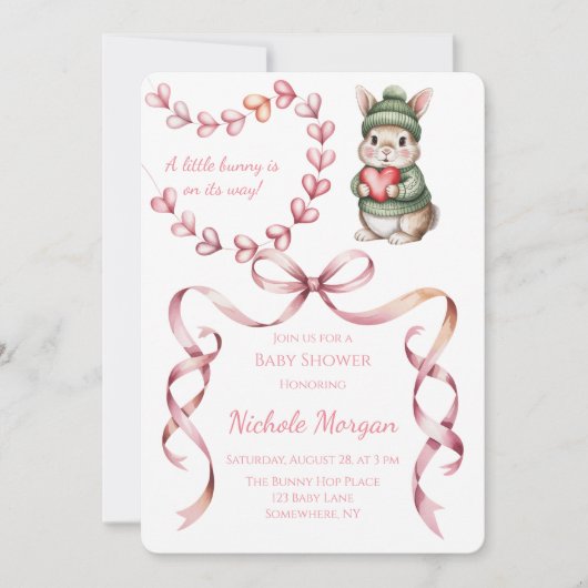 Sweet Watercolor Bunny Baby Shower 招待状 (正面)