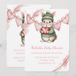 Sweet Watercolor Bunny Baby Shower  招待状