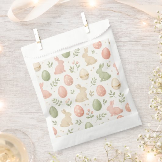 Sweet Watercolor Bunny Easter Party Favor Bag フェイバーバッグ (クリップ留めされた状態)