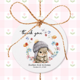 Sweet Watercolor Bunny Floral First Birthday  フェイバータグ