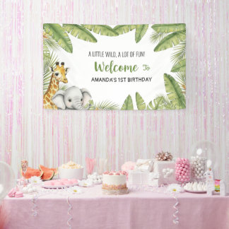 Sweet Watercolor Safari Welcome Birthday Banner 横断幕
