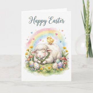 Sweet Watercolor Sheep Easter Card カード