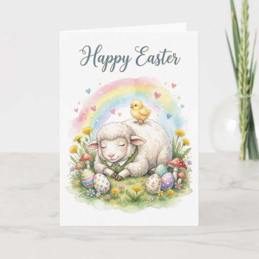 Sweet Watercolor Sheep Easter Card カード (正面)