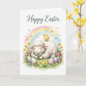 Sweet Watercolor Sheep Easter Card カード (黄色い花)