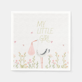 Sweet Watercolor Stork - "My Little Girl" Baby  スタンダードカクテルナプキン