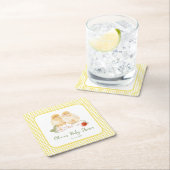 Sweet Watercolor Strawberry Chicks Baby Shower スクエアペーパーコースター (インサイチュ)