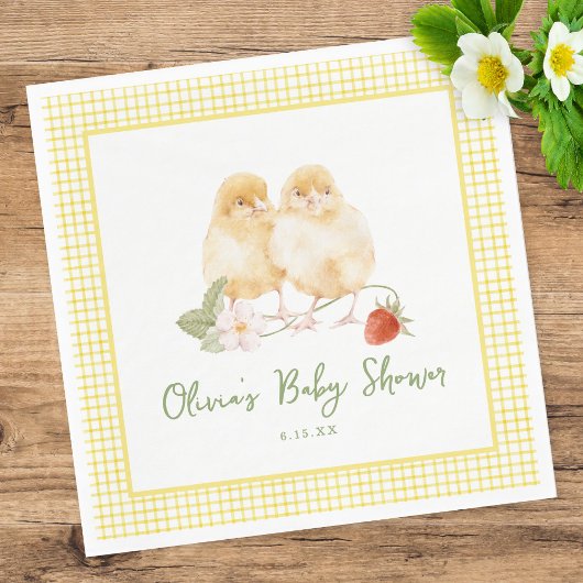 Sweet Watercolor Strawberry Chicks Baby Shower スタンダードランチョンナプキン