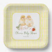 Sweet Watercolor Strawberry Chicks Baby Shower ペーパープレート (正面)