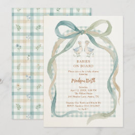 Sweet Watercolor Twins Geese Gingham Shower LPM26 招待状