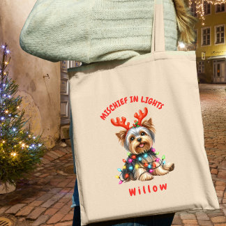 Sweet Watercolor Yorkshire Terrier Festive Lights トートバッグ