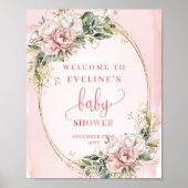 Sweet Welcome Rose Gold Floral Baby Shower Poster ポスター (正面)