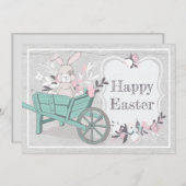 Sweet Wheelbarrow Bunny素朴フォトイースター シーズンカード (正面/裏面)