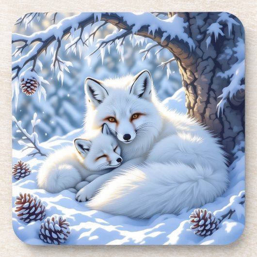 Sweet White Foxes in the Snow コースター (正面)