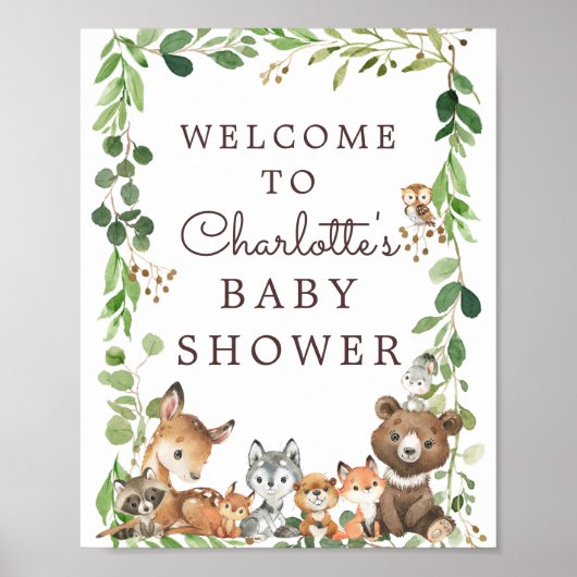 Sweet Woodland Animals Baby Showerウェルカムサイン ポスター (正面)