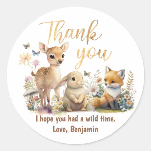 Sweet Woodland Animals Baby Shower Thank You ラウンドシール