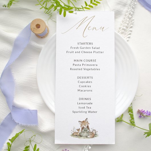 Sweet Woodland Fox Baby Shower Menu Card メニュー