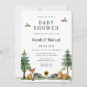 Sweet Woodland Watercolor Neutral Baby Shower 招待状 (正面)