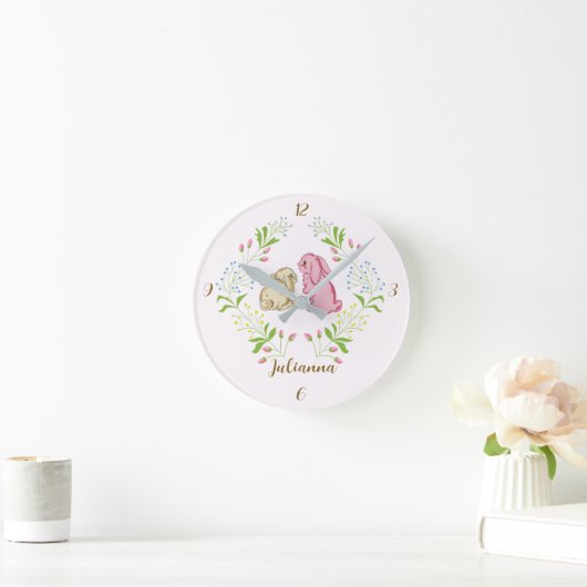 Sweet Wreath Bunny Round Clock ラウンド壁時計 (ホーム)