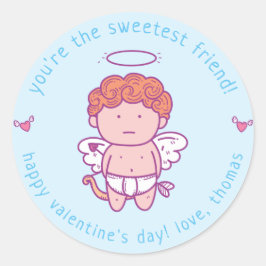 Sweetest Friend - Cute Cupid Kids Valentine Class ラウンドシール