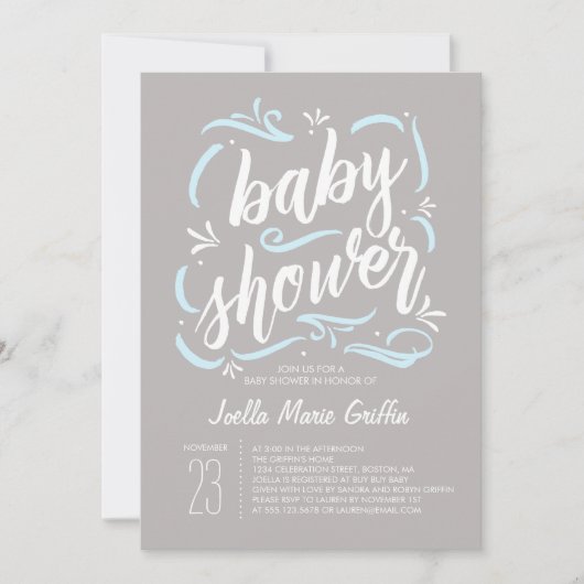 Sweetest Gray and Blue Baby Shower招待状 招待状 (正面)