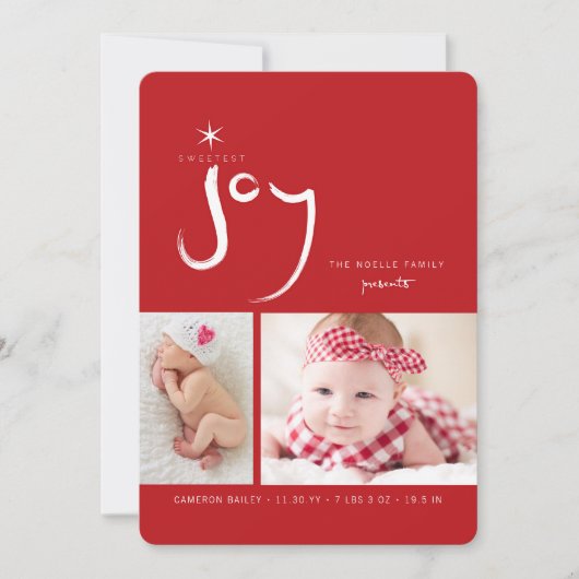 Sweetest Joyベビーの初めてのクリスマス誕生写真 シーズンカード (正面)