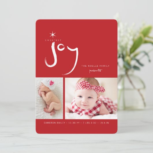 Sweetest Joyベビーの初めてのクリスマス誕生写真 シーズンカード (スタンド正面)