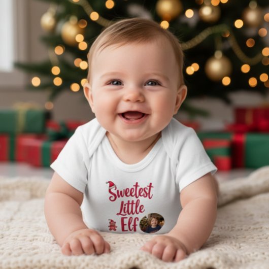 Sweetest Little Elf | Personalized Baby Photo  ベビーボディスーツ
