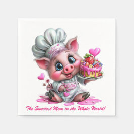 Sweetest Mom Pig Chef Party Napkins スタンダードカクテルナプキン