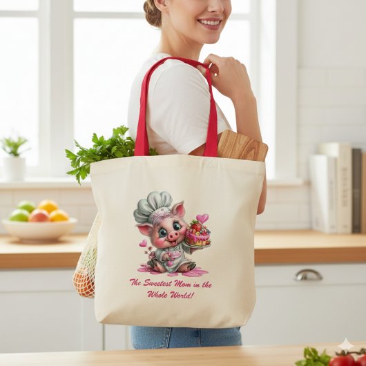 Sweetest Mom Pig Chef Tote Bag トートバッグ
