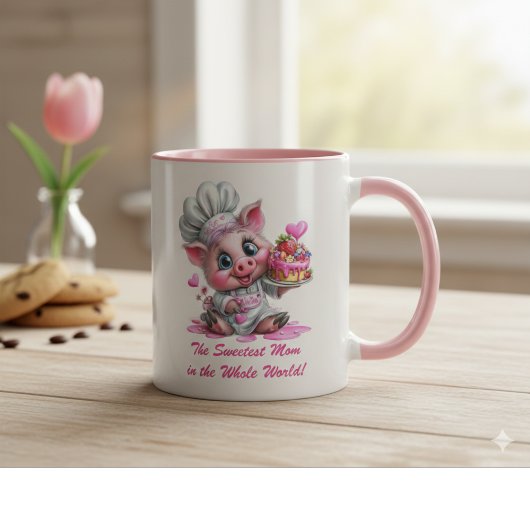 Sweetest Mom Pig Chef Two-Tone Coffee Mug マグカップ