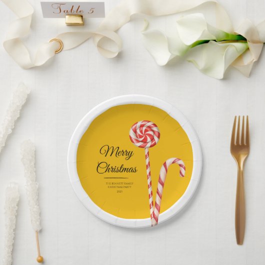 Sweetest Noel Candy Cane Christmas Paper Plates ペーパープレート (ウェディング)