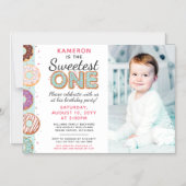 SWEETEST ONE Blue Iced Donuts最初の誕生日写真 マグネット招待状 (正面)