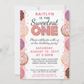 SWEETEST ONE Pink Iced Donutsベビー第1誕生日 招待状 (正面)