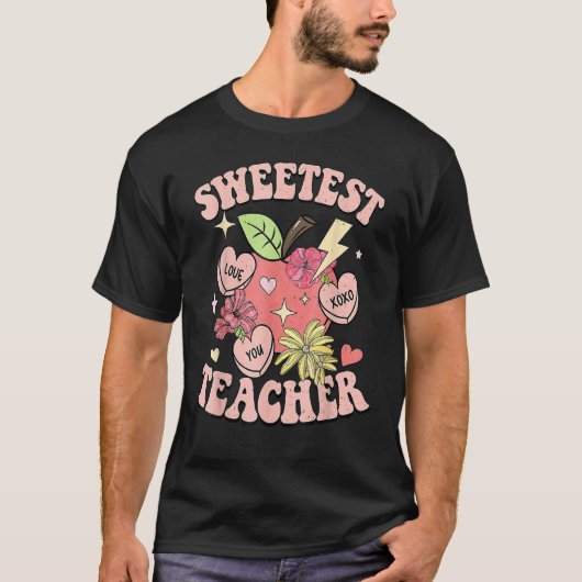 Sweetest Teacher Funny Valentines Day Retro Teache Tシャツ (正面)