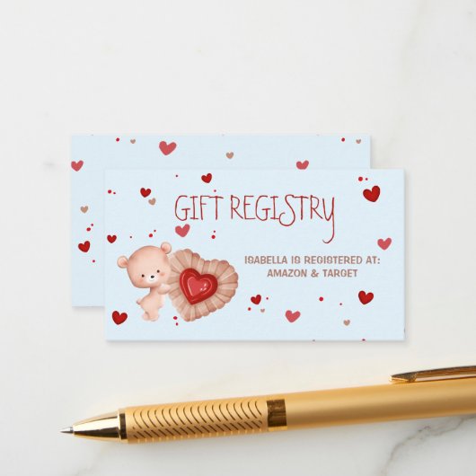 Sweetheart赤い青の赤ちゃんシャワーギフト登録カード エンクロージャーカード (正面/裏面インサイチュ)