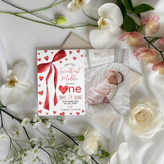 Sweetheart 1st Birthday Photo Invite 招待状