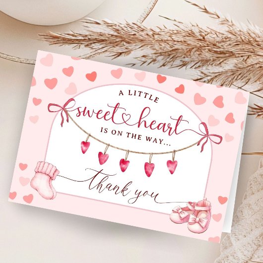 Sweetheart Baby Shower Folded Thank You Cards サンキューカード