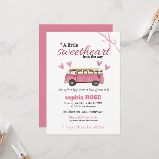 Sweetheart Baby Shower Invitation 招待状 (正面/裏面インサイチュ)