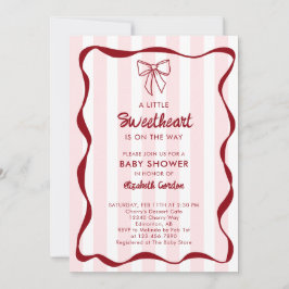 Sweetheart Baby Shower Pink Bow Stripes Coquette 招待状