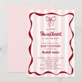 Sweetheart Baby Shower Pink Bow Stripes Coquette 招待状 (正面/裏面)