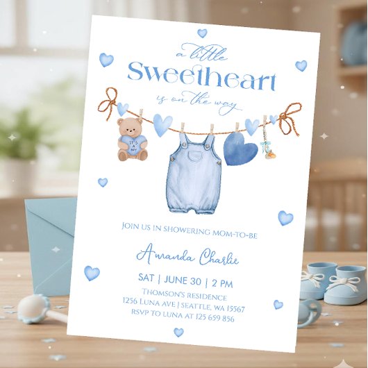 Sweetheart  blue Boy baby shower 招待状