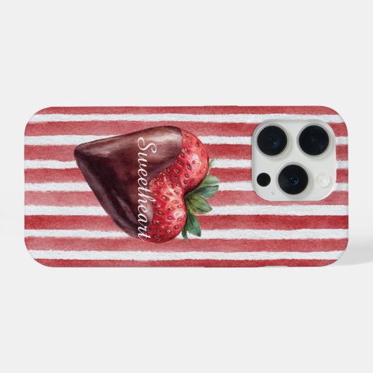 Sweetheart Chocolate Strawberry Red White Stripes  iPhoneケース (裏面横)