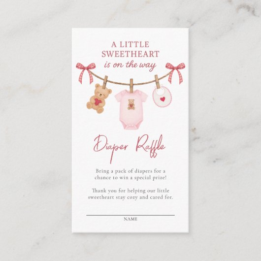 Sweetheart Clothesline Teddy Bear Diaper Raffle エンクロージャーカード (正面)