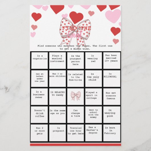 Sweetheart Find the Guest Bingo Baby Shower Game チラシ (正面)