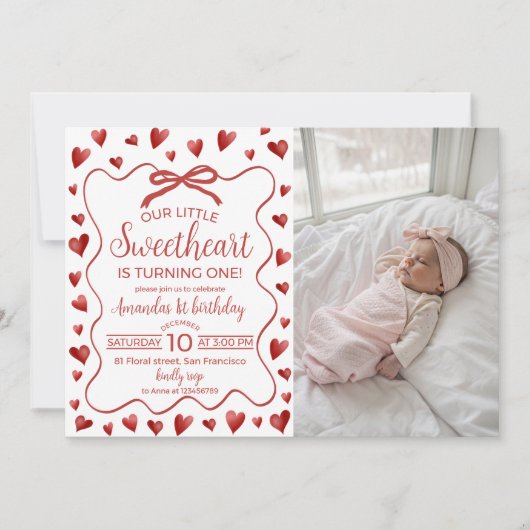 Sweetheart First Birthday Invitation Photo 招待状 (正面)
