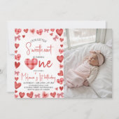 Sweetheart First Birthday Invitation with Photo 招待状 (正面)