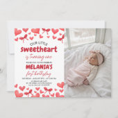 Sweetheart First Birthday Invitation with Photo 招待状 (正面)
