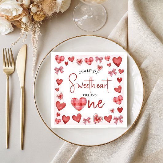 Sweetheart First Birthday Party Napkin スタンダードカクテルナプキン