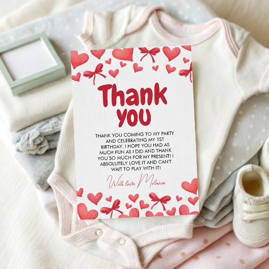 Sweetheart First Birthday Thank You Card 招待状
